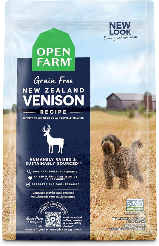 Open Farm New Zealand Venison Grain-Free Dry Dog Food, 100% Humanely Raised High-Protein Recipe with Non-GMO Superfoods and No Artificial Flavors or Preservatives, 22 lbs