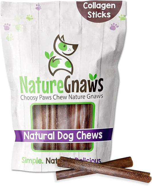 Nature Gnaws Beef Collagen Chews for Dogs - Premium Natural Beef Hide Bones - Long Lasting Bully Stick Alternative Chew Treats for Aggressive Chewers 6"