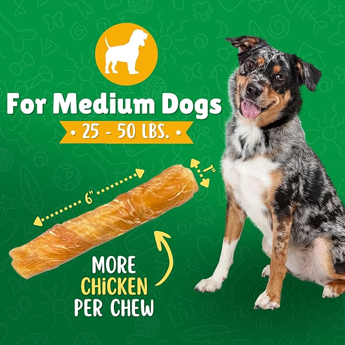 Lucky Premium Treats Chicken Wrapped Dog Treats – USA Made Raw Hide Sticks for Medium Dogs – Long Lasting, Preservative Free Dog Treats – 32 Chews
