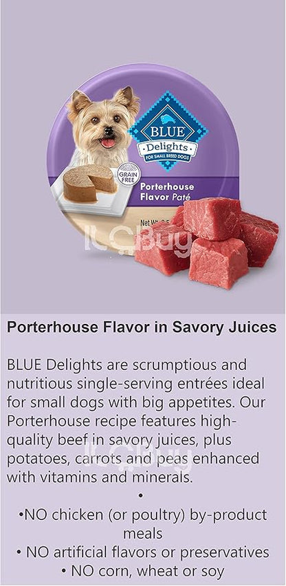 blue delights wet dog food small breed bundle, (Pack of 10) , 05 Flavors( 02 cans each),Porterhouse, Angus, Filet Mignon, Top Sirloin and Grilled Chicken.Plus a roll dog Bag and Pet Nutrition Booklet.