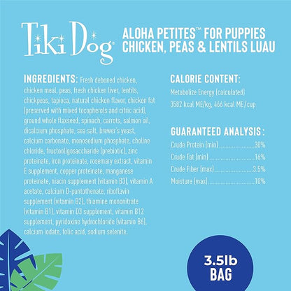 Tiki Dog Born Carnivore Baby for Dogs, Chicken, Peas and Lentils Recipe, Grain-Free Dry Dog Food Baked with Fresh Meat & Superfoods, For Puppies 5 weeks and older, 3.5 lbs. Bag - SKU 10864