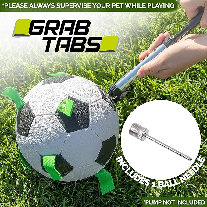 Hyper Pet Grab Tabs Dog Soccer Ball with Straps (7.5") Indoor or Outdoor, Interactive Durable Fetch Dog Ball with Tug Toy for All Dog Breeds