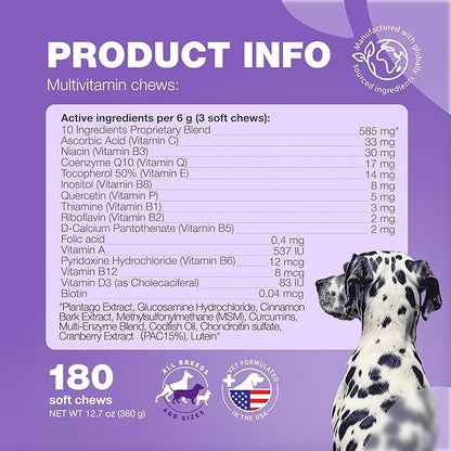 Dog Multivitamin Chews 15 in 1 - Dog Vitamins - US Formulated Joint Supplements for Dogs - Dog Multi Vitamins with Glucosamine & Chondroitin - Dog Treats for Hip & Joint, Itchy Skin & Coat