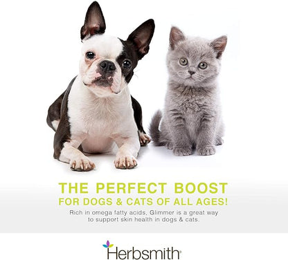 Herbsmith Glimmer - Dog Healthy Skin and Coat + Dog Treatment for Dry Itchy Skin - Omega-3 Supplement for Dogs - 60ct Large Chews