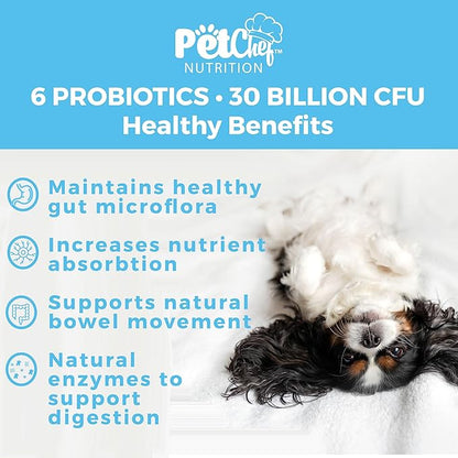 Pet Chef Probiotics Prebiotics Chew Treats for Dogs - Digestive Gut & Bowel Health Blend, Ideal for Puppies and Old Dogs with Stomach Issues, Allergy Relief, Small & Large Canine Probiotic Health