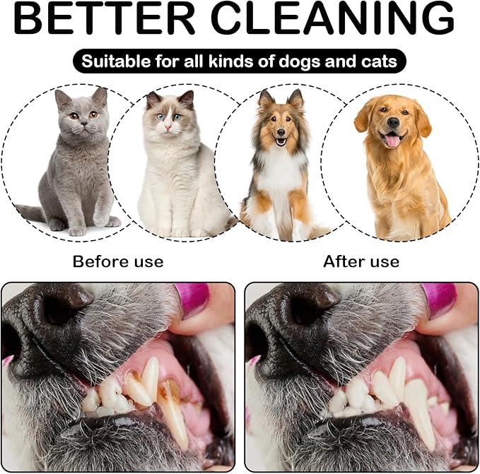 4 PCS Pet Finger Toothbrush, Microfiber Fingerbrush for Dogs Cats, Teeth Oral Cleaning, Dental Care, Washable & Comfortable & Durable, 1 Set for Two Fingers White