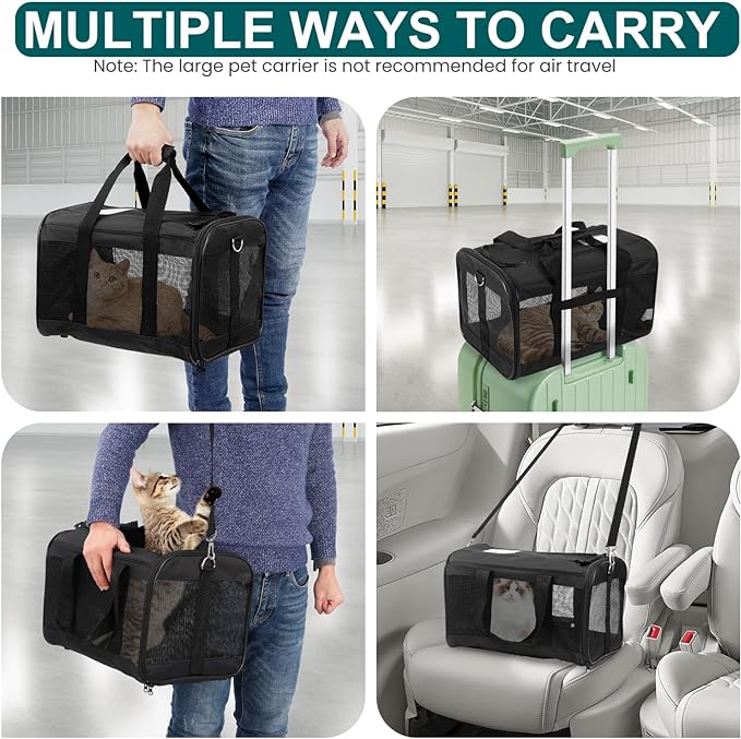 Cat Dog Pet Carrier for Medium to Large Cats (20+ lbs) and Small Dogs -Top Loading, Portable & Collapsible Cat Travel Bag Dual Kitten Sturdy Crate for Long Journeys