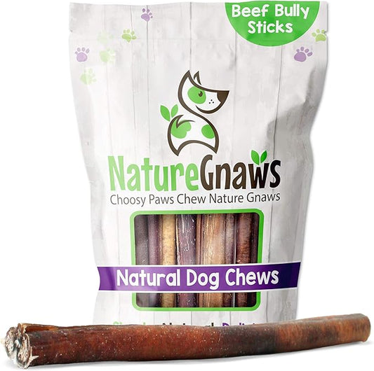 Nature Gnaws Extra Large Bully Sticks for Dogs - Premium Natural Beef Dental Bones - Thick Long Lasting Dog Chew Treats for Aggressive Chewers - Rawhide Free