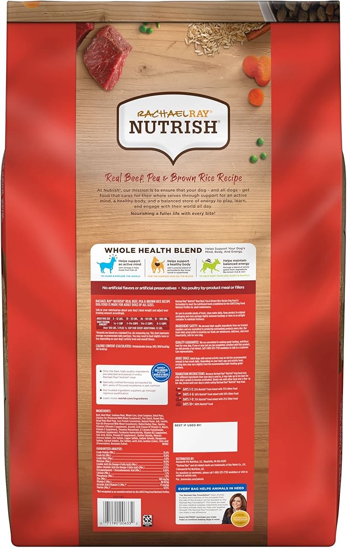 Nutrish Rachael Ray Beef, Pea & Brown Rice 28 Pounds Dry Dog Food + Beef & Pumpkin 13 Ounce (Pack of 12) Wet Dog Food Bundle