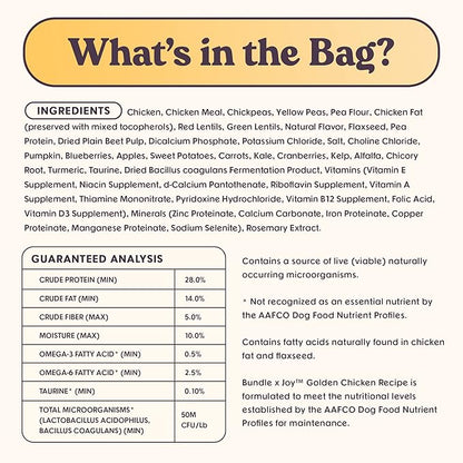 Golden Probiotic Dog Food Dry, Chicken, 18lb Bag, Natural Grain Free Adult Kibble for Digestive Health Made with Real Chicken, 20 Plant Based Superfoods, Corn, Poultry & Soy Free