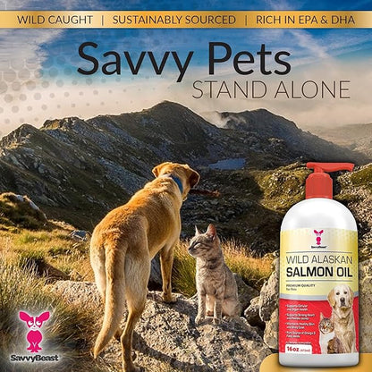 Wild Alaskan Salmon Oil for Dogs, Cats, Ferrets: Unscented Anti-Itch Skin and Coat Supplement with Omega-3 Vitamins - Liquid Fish Allergy Relief Pump on Food - Kitten Supplies & Accessories Stuff