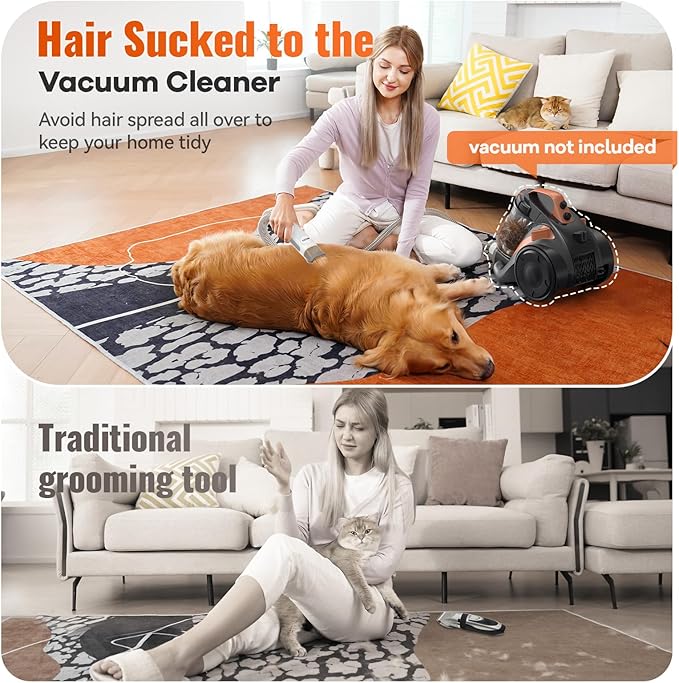 Afloia Pet Grooming Vacuum Attachments, Dog Hair Vacuum Groomer, 5 in 1 Dog Grooming Kit with Clippers Nail Grinder Shedding Brush for Vacuum Cleaners Like Dyson, Shark, Bissell, Eureka, etc