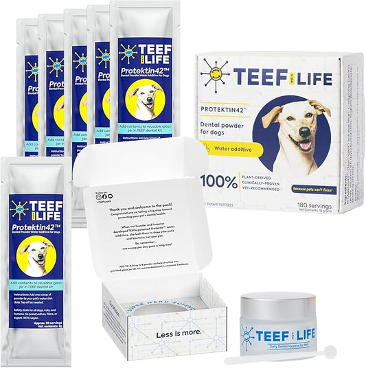 for Life Protektin42 Plant-Derived Dental Water Additive for Dogs, Daily Dental Care, Clinically-Proven Formula Naturally Fights Plaque and Tartar, Dental Kit with 180 Servings