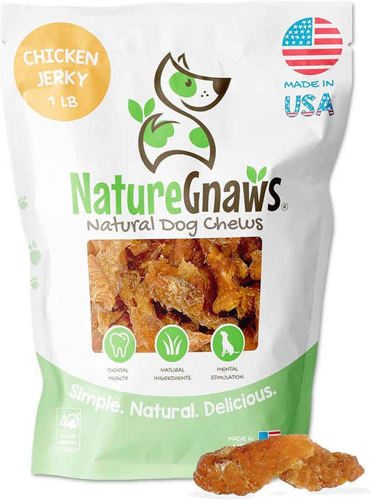 Nature Gnaws Chicken Jerky for Dogs – Made in The USA – Premium Natural Grain Free Dog Chew Treats – 1lb