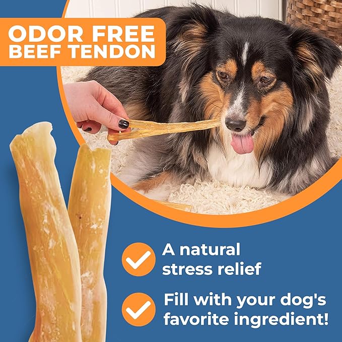 Beef Tendon Chews for Dogs - Single Ingredient All Natural Dog Treats - Dog Chew Sticks for Dogs, 7-9 Inch - Free-Range, Grass-Fed Beef & Rawhide Free (25-Pack)