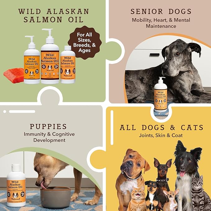 Natural Dog Company Pure Wild Alaskan Salmon Oil for Dogs (16oz) Skin & Coat Supplement for Dogs, Dog Oil for food with Essential Fatty Acids, Fish Oil Pump for Dogs, Omega 3 Fish Oil for Dogs