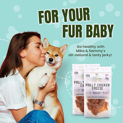 Gourmet Jerky Dog Treats - Natural Dog Treat Chicken Jerky for Dogs, Nutritious and Tasty Dog Jerky Treats Made in USA only, Cage-Free Chicken, No Additives(Mika & Sammy's Chicken Cheese 5 Oz)