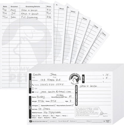 Juvale 100-Pack Pet Grooming Cards, Customer Information Cards, Cat or Dog Grooming Client Cards and Contact Profile Extender, Pet Info Record Cards for Groomers (8x5 in)