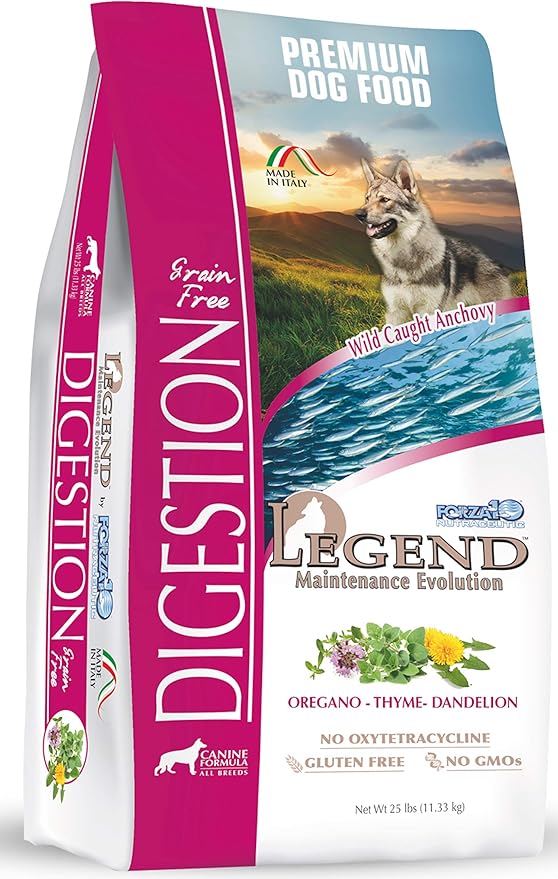 Forza10 Legend Digestion Dry Grain Free Dog Food, Sensitive Stomach Dog Food with Curative Herbs, 25 Pounds, Premium Quality Wild Caught Anchovy Flavor, for Adult Dogs, All Breeds