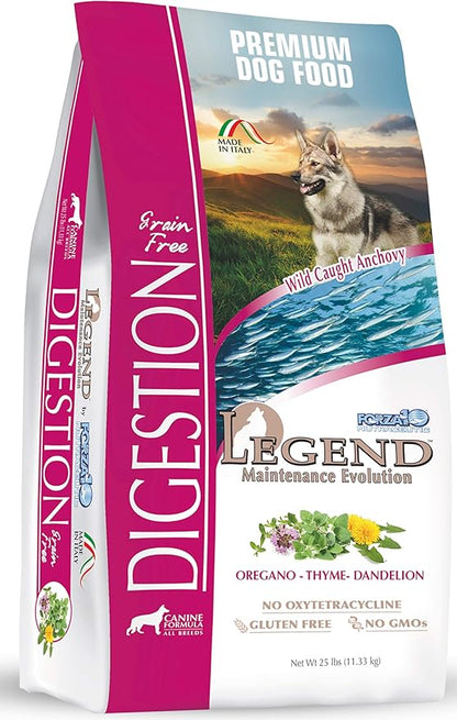 Forza10 Legend Digestion Dry Grain Free Dog Food, Sensitive Stomach Dog Food with Curative Herbs, 25 Pounds, Premium Quality Wild Caught Anchovy Flavor, for Adult Dogs, All Breeds