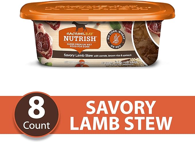 Rachael Ray Nutrish Premium Natural Wet Dog Food, Savory Lamb Stew Recipe, 8 Ounce Tub (Pack of 8)