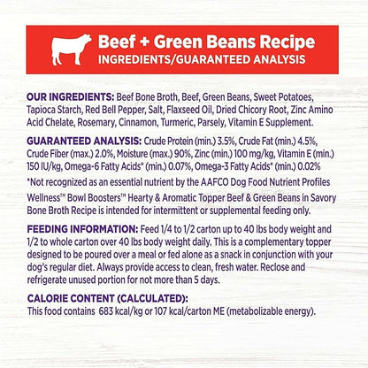 Wellness Bowl Boosters Hearty Toppers, Beef & Green Beans Recipe in Savory Bone Broth Dog Food Toppers, 5.5 Ounce Pouch (Pack of 12)