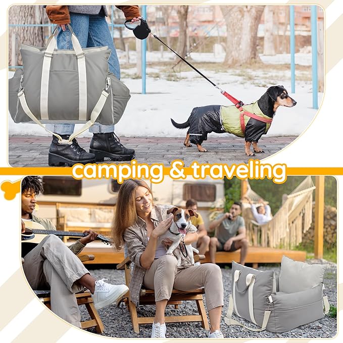 Dog Car Seat for Small Dogs, Upgraded Leather Dog Travel Carrier Bed, Dog Booster with Storage Pocket and Clip-On Safety Leash Fully Detachable and Scratch-Resistant Both Indoor and Outdoor Use