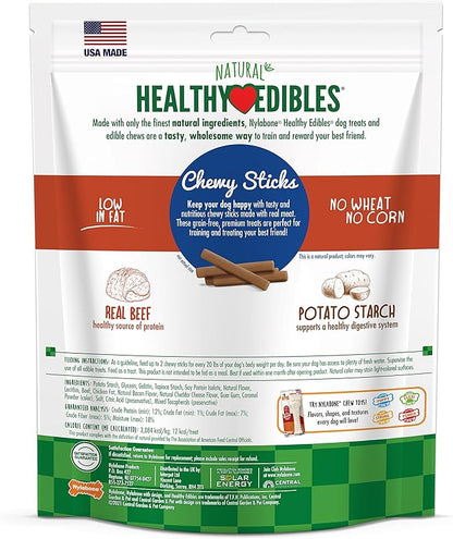 Nylabone Healthy Edibles Chewy Sticks Dog Training Treats Beef 12 oz.