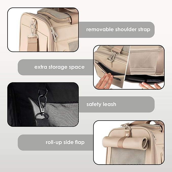 TSA Airline Approved PU Leather Luxury Pet Carrier - Size XS/S - for Small Dogs and Cats