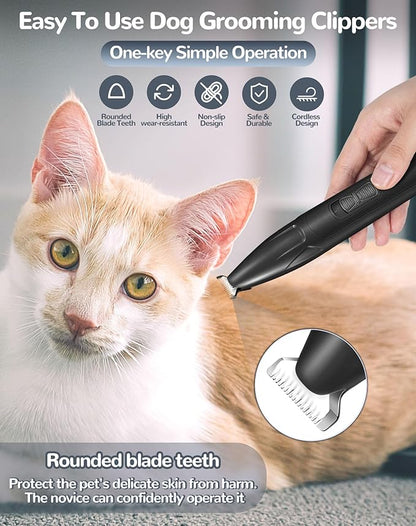Dog Clippers for Grooming, 2 Speed Low Noise Cordless Dog Paw Trimmer, Rechargeable Small Pet Hair Trimmer for Grooming, Cat Hair Clippers Shaver for Paws, Eyes, Ears, Face, Rump (Black)