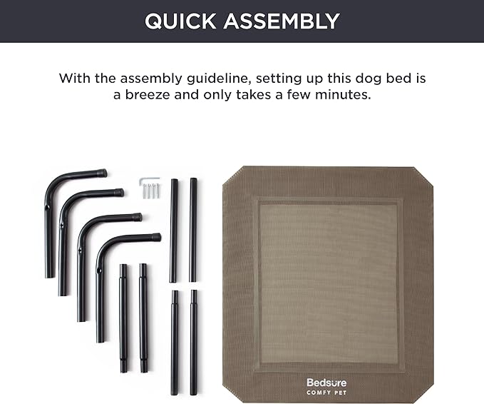 Bedsure Large Elevated Cooling Outdoor Dog Bed - Raised Cots for Large Dogs, Portable Indoor & Outdoor Pet Hammock Bed with Skid-Resistant Feet, Frame with Breathable Mesh, Brown, 49 inches
