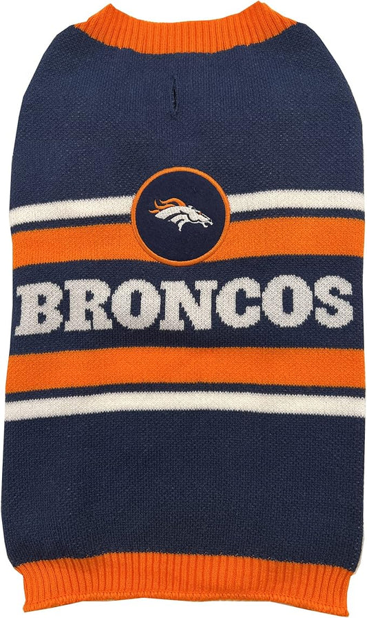 Pets First NFL Denver Broncos Dog Sweater, Size Extra Small. Warm and Cozy Knit Pet Sweater with NFL Team Logo, Best Puppy Sweater for Large and Small Dogs, Team Color (DEN-4179-XS)