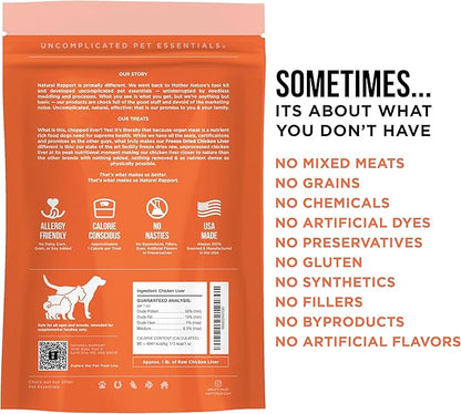 Natural Rapport Chicken Liver Dog Treats - The Only Freeze Dried Chicken Liver Dogs Need - Grain-Free Chicken Bites, Dog Treats for Small and Large Dogs (4 oz.)