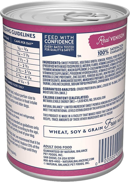 Natural Balance Limited Ingredient Adult Grain-Free Wet Canned Dog Food, Reserve Sweet Potato & Venison Recipe, 13 Ounce (Pack of 12)