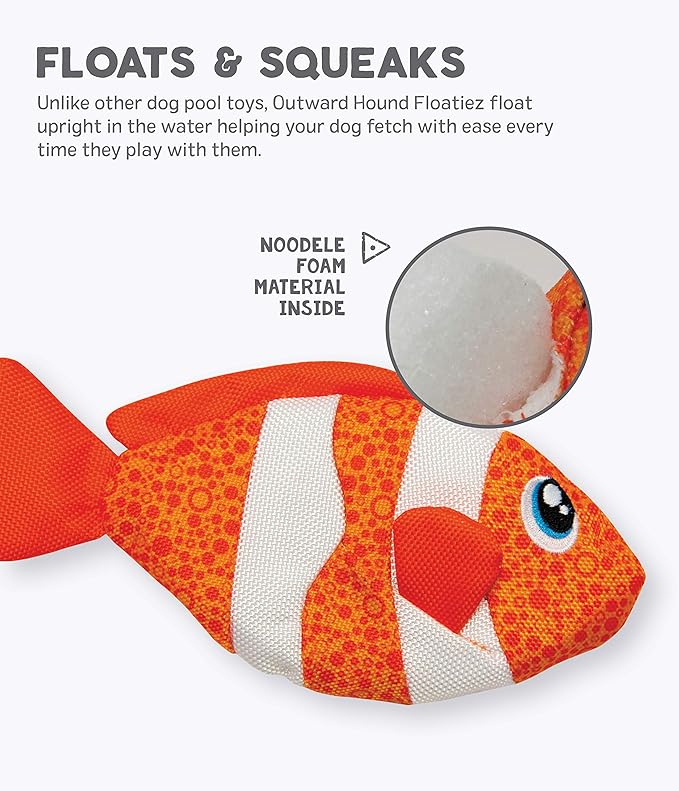 Outward Hound Floatiez Clownfish Floating Interactive Dog Toy, Small