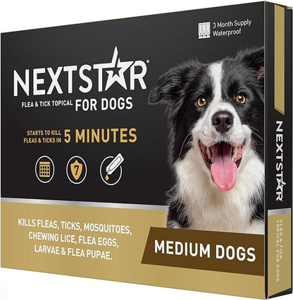 Flea and Tick Prevention for Dogs, Repellent, and Control, Fast Acting Waterproof Topical Drops for Medium Dogs, 3 Monthly Doses