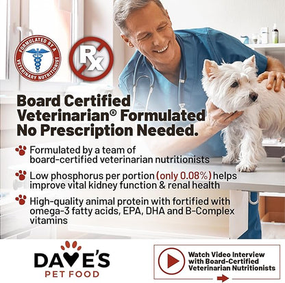 Dave's Pet Food Kidney Support for Dogs with Renal Support (Tuna Pate), Wet Renal Dog Food, Non-Prescription Low Phosphorus, Added Vitamins & Minerals, Vet Formulated (5.5 oz, Pack of 12)