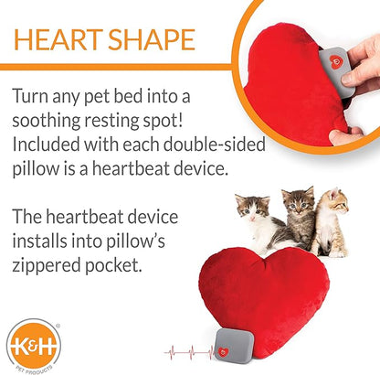 K&H Pet Products Mother's Heartbeat Plush Kitten Calming Toy Heart Pillow Red Kitten Heartbeat 6 Inch