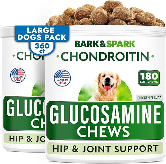 Glucosamine Chondroitin Dog Hip & Joint Supplement - Joint Pain Relief - Hip & Joint Chews for Dogs - Joint Support Large Breed - Senior Doggie Vitamin Pills Joint Health - (360 Treats - Chicken)