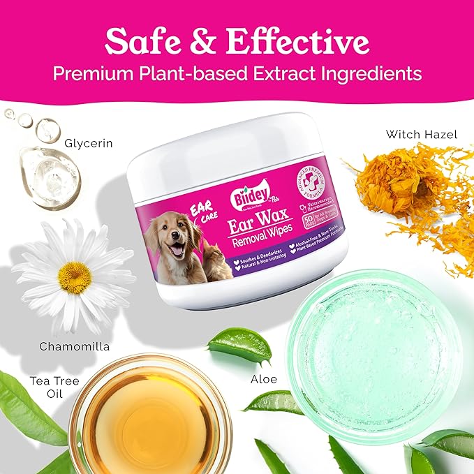 Dog Ear Wipes, Ear Cleaner for Dogs and Cats, Relieve Ear Itching, Inflammation & Infections, Clean Ear Wax, Debris, Soothe & Deodorize, Natural Organic Essential Grooming Supplies, Paw Cleaner
