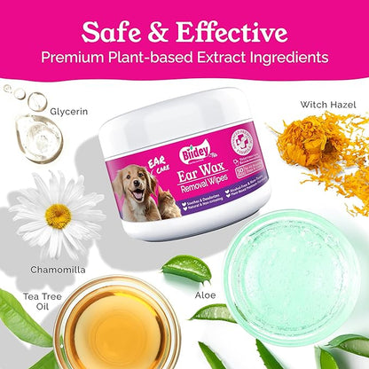 Dog Ear Wipes, Ear Cleaner for Dogs and Cats, Relieve Ear Itching, Inflammation & Infections, Clean Ear Wax, Debris, Soothe & Deodorize, Natural Organic Essential Grooming Supplies, Paw Cleaner