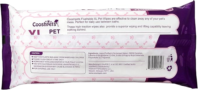 Premium Formulations XL Flushable Pet Wipes 48 Count (Single Pack)