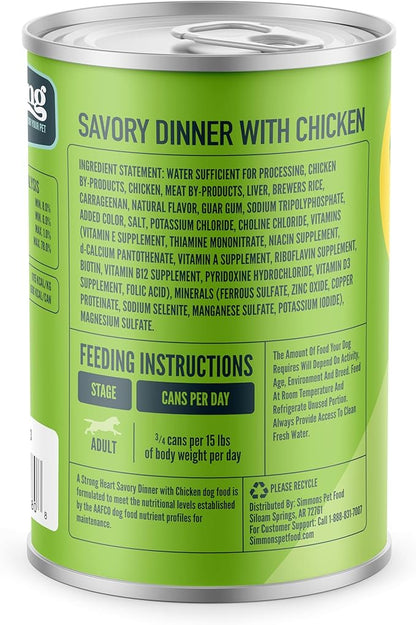 A Strong Heart Wet Dog Food, Savory Dinner with Chicken - 22 oz Cans (Pack of 12), Made in The USA with Real Chicken