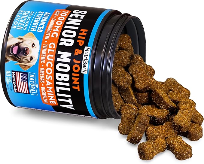 Senior Dog Joint Supplement -1000mg Glucosamine for Dogs -Advanced Hip & Joint Support Chews w/Glucosamine, Chondroitin, MSM, Turmeric & Omega 3 for Pain & Inflammation Relief, Improved Mobility