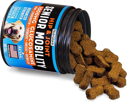 Senior Dog Joint Supplement -1000mg Glucosamine for Dogs -Advanced Hip & Joint Support Chews w/Glucosamine, Chondroitin, MSM, Turmeric & Omega 3 for Pain & Inflammation Relief, Improved Mobility