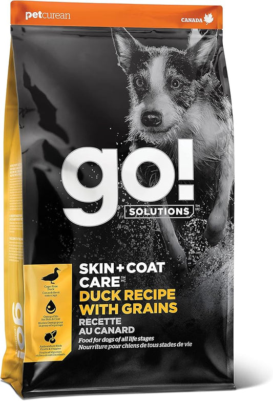 GO! SOLUTIONS Skin + Coat Care - Dry Dog Food, 22 lb - Duck Recipe with Grains for All Life Stages - Complete + Balanced Nutrition for Dogs
