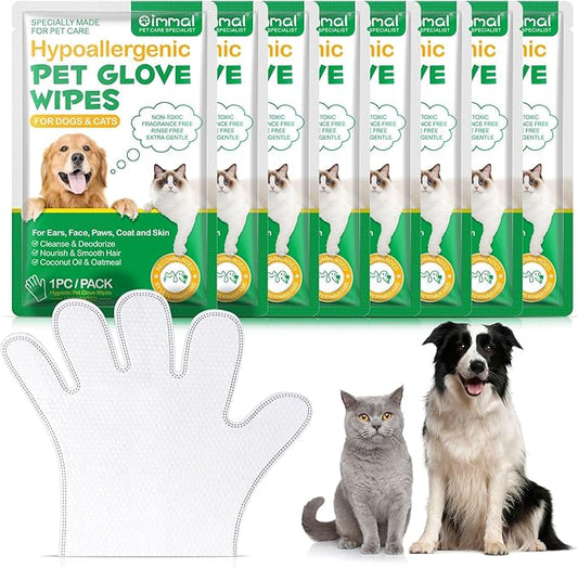 Cleaning Gloves for Dog and Cats,8PCS,Cleaner Wipes Fur Pet For Ears, Face, Paws, Coat and Skin,Nourish Fur Coconut Oil Grooming Cleaner Wipes Pet Bathing Gloves Wipes for Daily Care and Traveling
