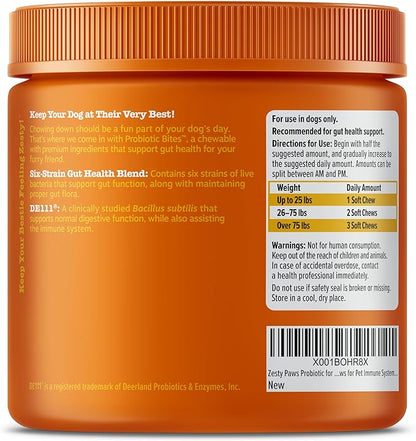 Zesty Paws Probiotics for Dogs - Digestive Enzymes for Gut Flora, Digestive Health, Diarrhea & Bowel Support - Clinically Studied DE111 - Dog Supplement Soft Chew for Pet Immune System - Pumpkin