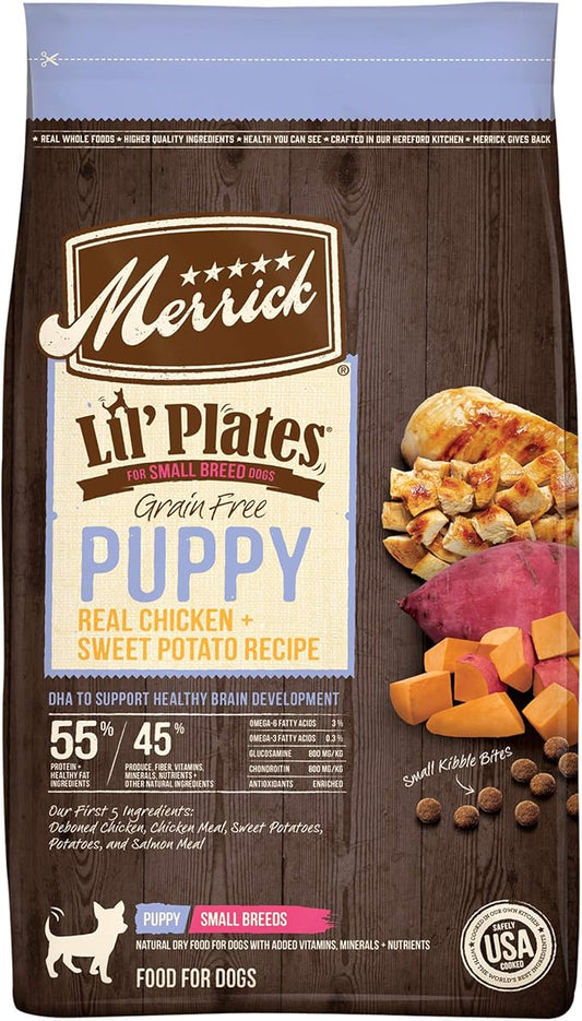 Merrick Lil’ Plates Premium Grain Free Dry Puppy Food for Small Dogs, Real Chicken and Sweet Potato Kibble - 12.0 lb. Bag