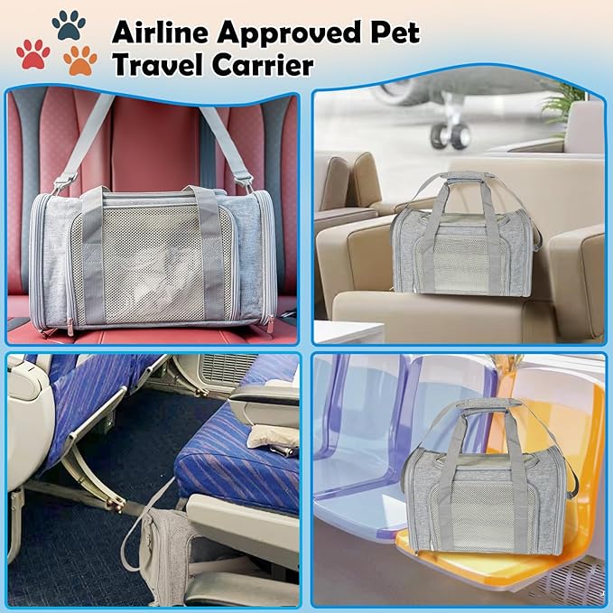 Dog Cat Carrier Pet Carriers for Small Medium Large Cats Dogs Carrier Soft Sided Small Puppy Dog Carrier Portable Foldable Airline Approved Dog Cat Travel Carrier Grey Large
